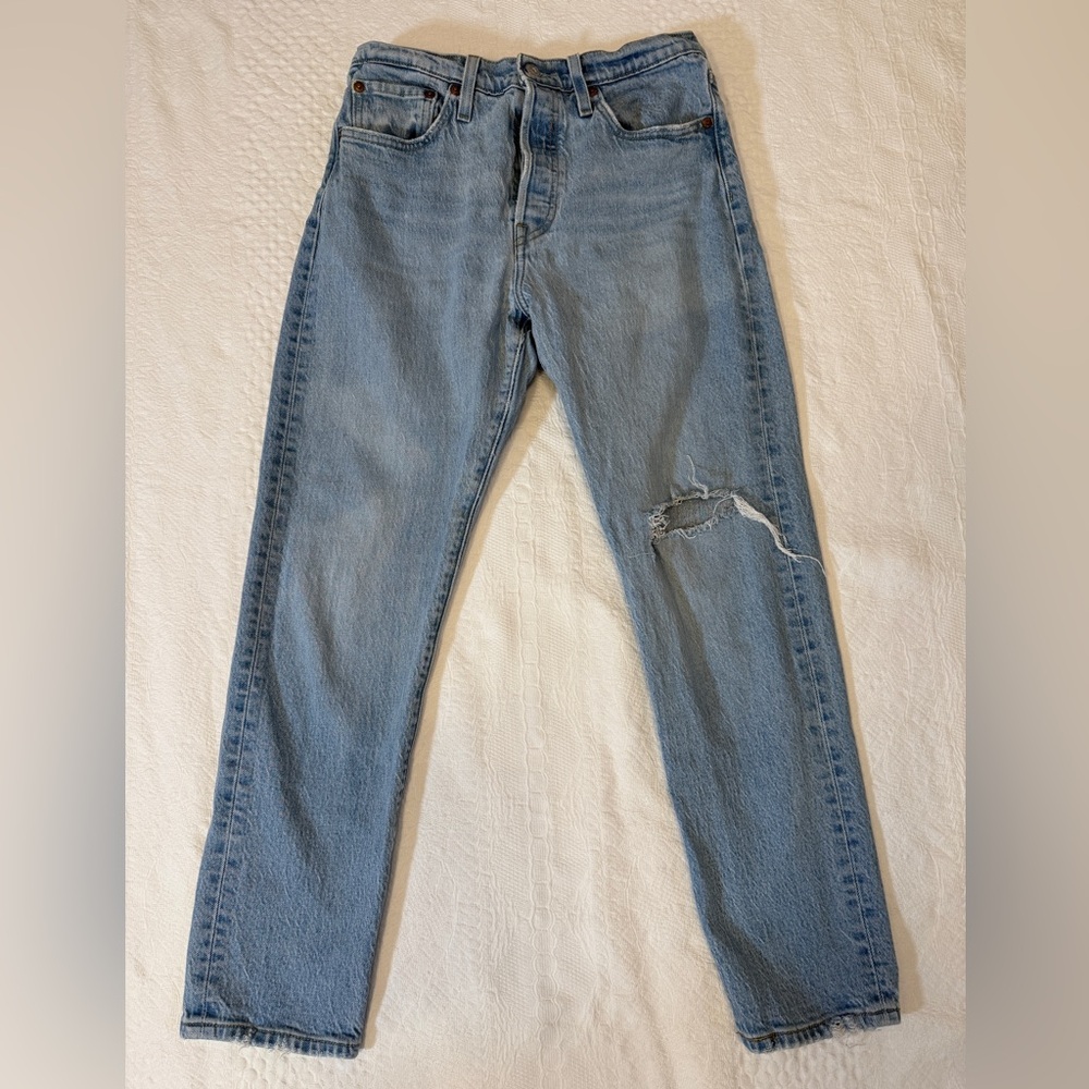 Levis 501 Jeans Womens Skinny High Rise Light Wash Button Fly Stretch 28x28